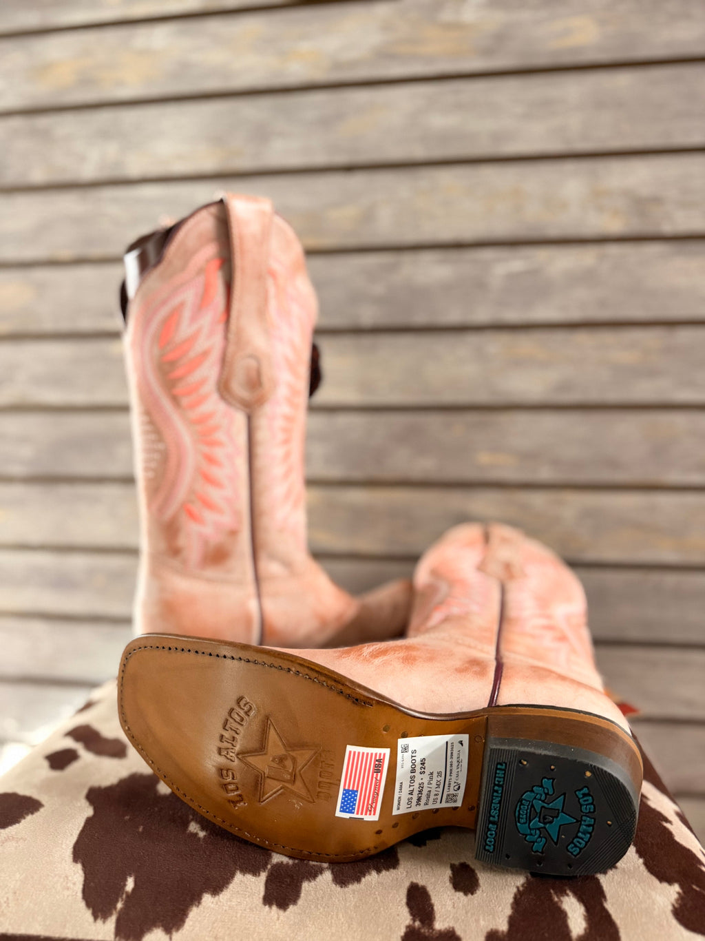 Los Altos Boots Ladies Dubai Vintage Western Boots — Pink, detail view