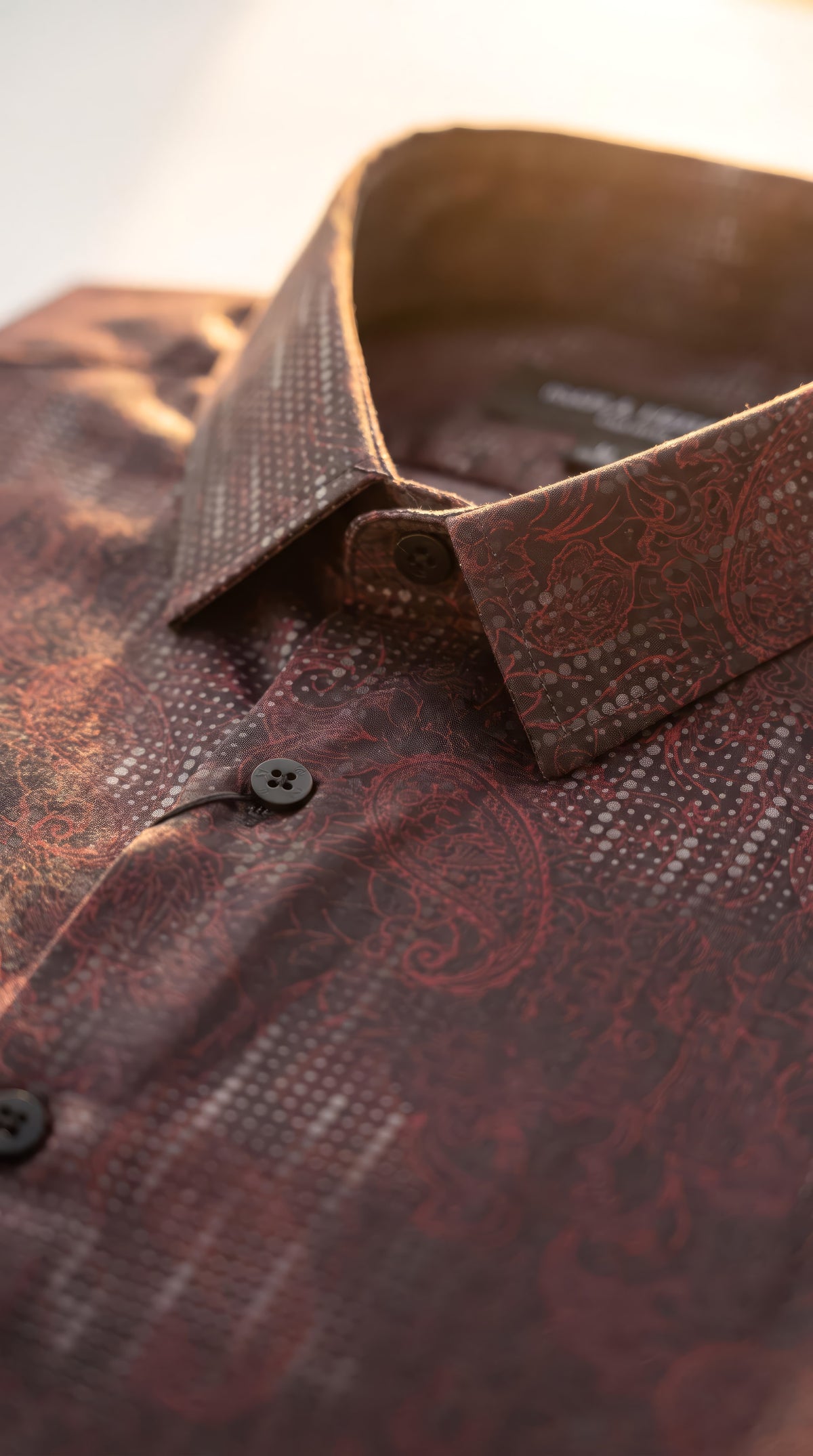 Platini Stretch Foil Western Shirt — Black, bone sweep, close on the stitching