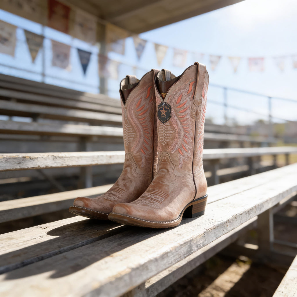 Los Altos Boots Ladies Dubai Vintage Western Boots — Pink, bleacher plank