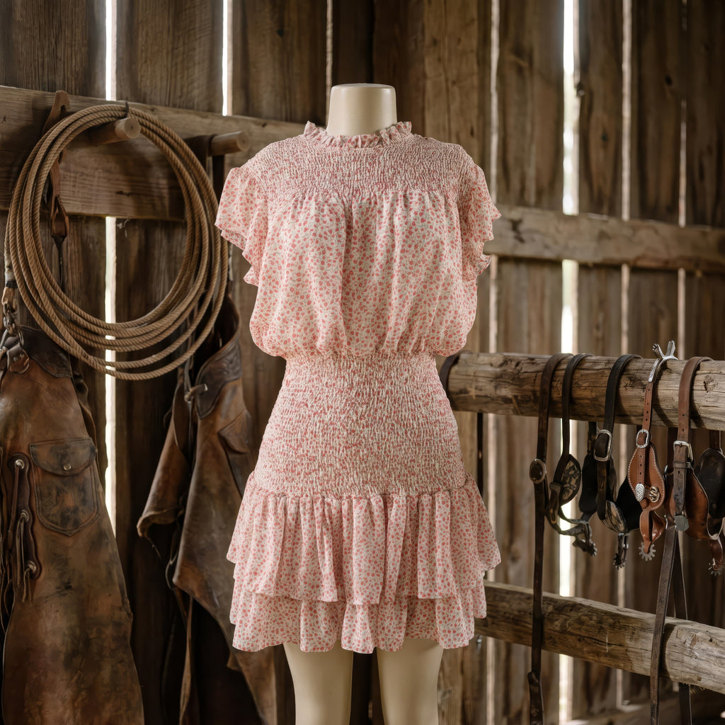 Timing Floral Smocked Dress — Pink, behind the chutes, at eye level, centered