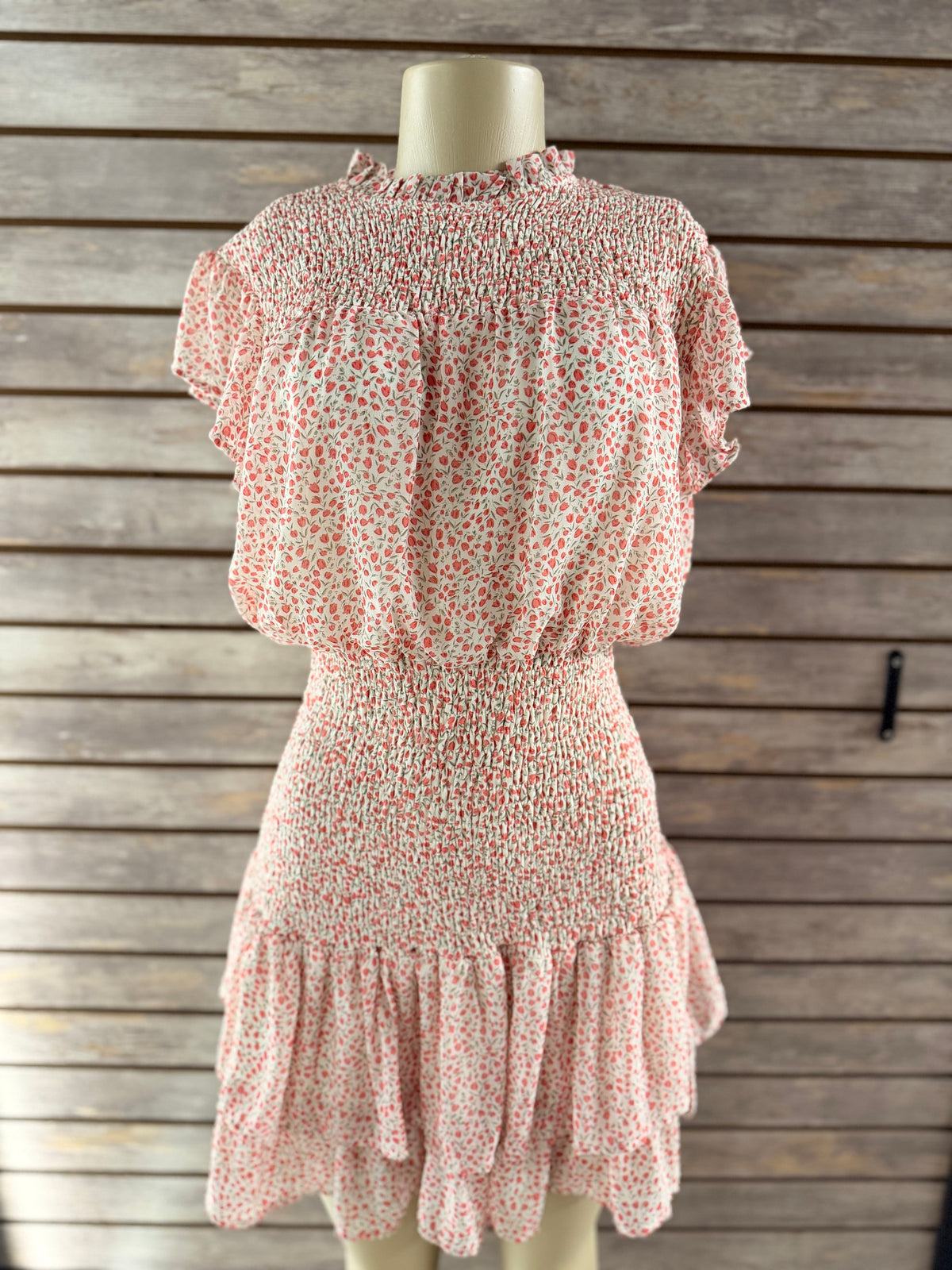 Timing Floral Smocked Dress — Pink, front view